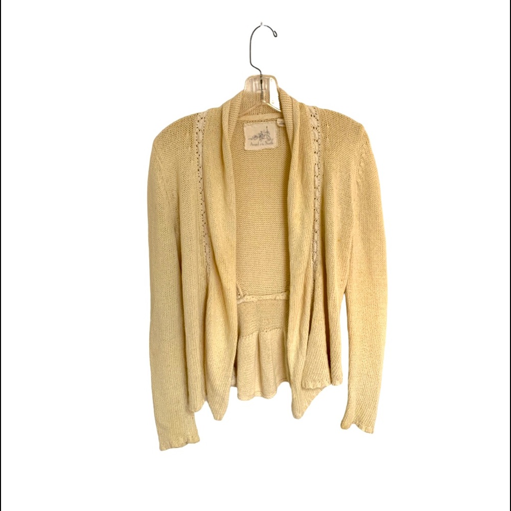 Anthropologie Angel of the North knit open front sweater w/ lace & ruffles sz sm